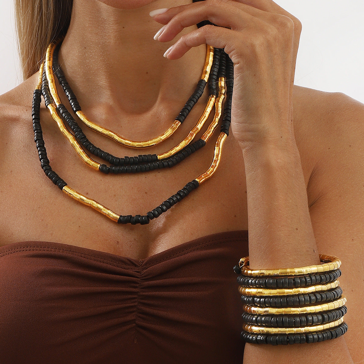 Collana con bracciale impilabile multistrato Street Punk all'ingrosso