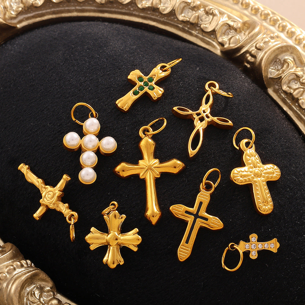 Wholesale Irregular Cross-Shaped DIY Stainless Steel Pendant Full Diamond Jewelry Accessories Necklace Zircon Diamond Inlaid