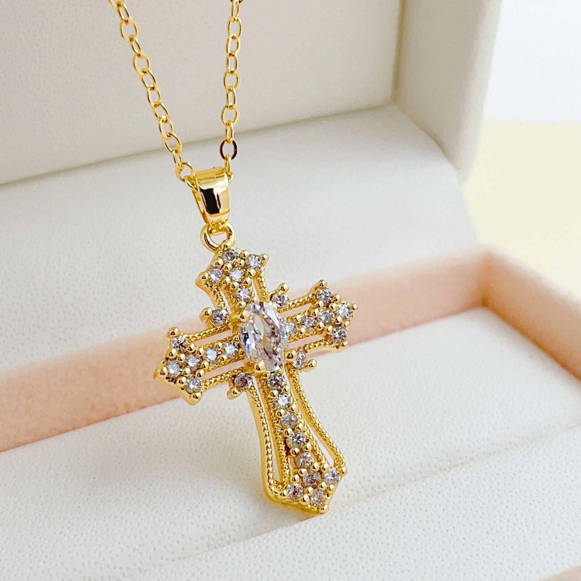 Wholesale Vintage Gold Cross Necklaces Zircon Clavicle Chain Choker Necklace ACC-NE-SY010