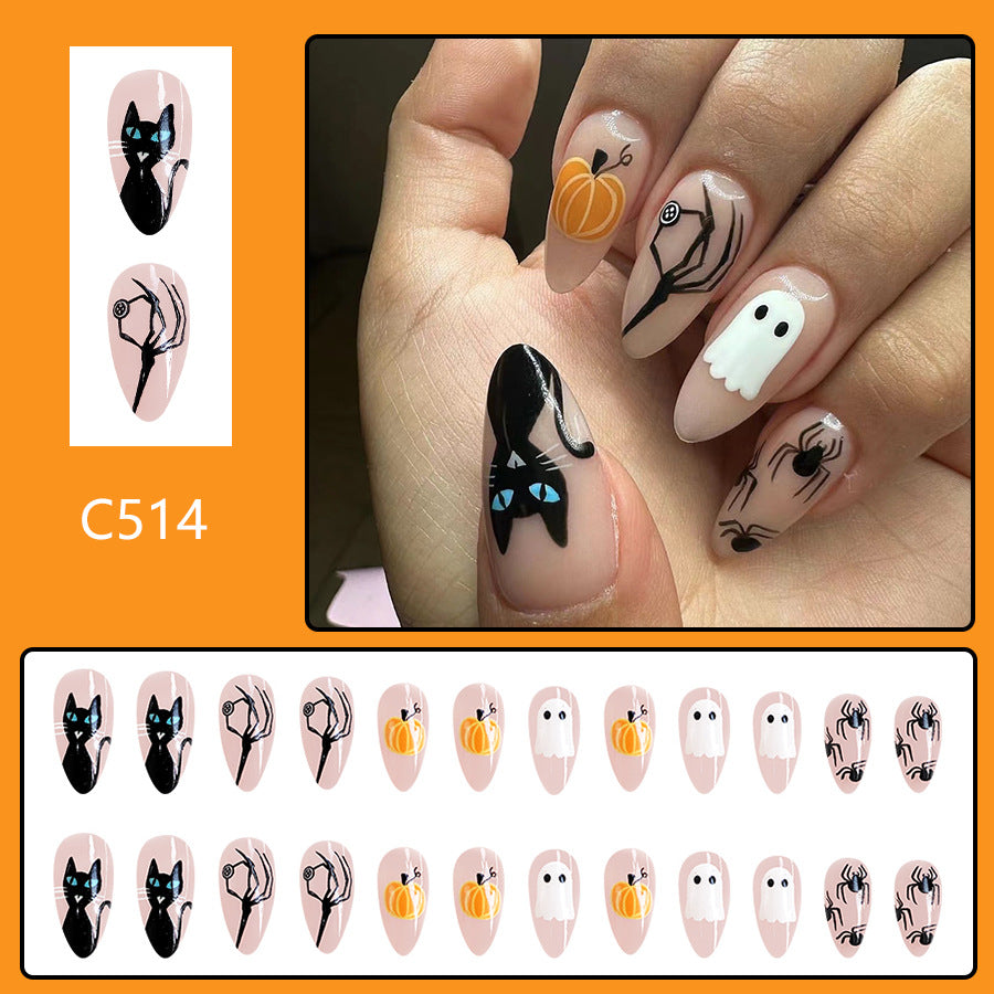 Wholesale 24 Pieces/box Halloween Ghost Pumpkin Press-on Nails Kits Nail Stickers ACC-NS-GuaiXL095