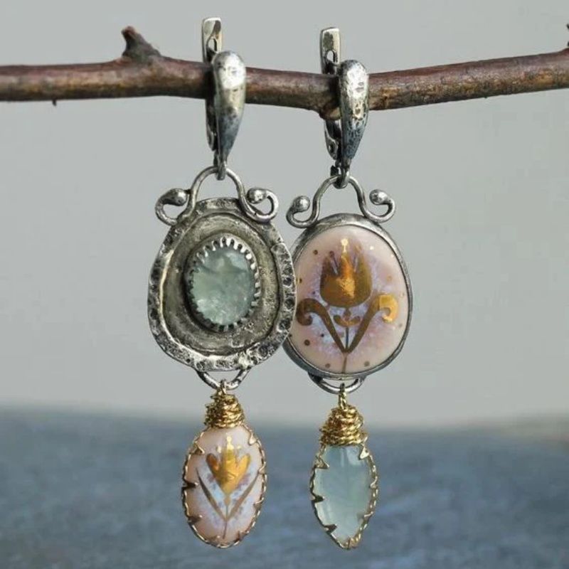 Wholesale Maillard Style Colorful Gemstone Earrings,  Handmade Micro-Inlaid Zinc Alloy Jewelry Accessory for Everyday Wear