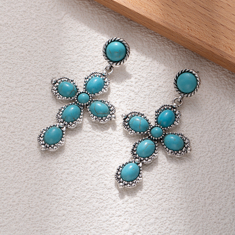 Wholesale Oval Turquoise Cross Earrings