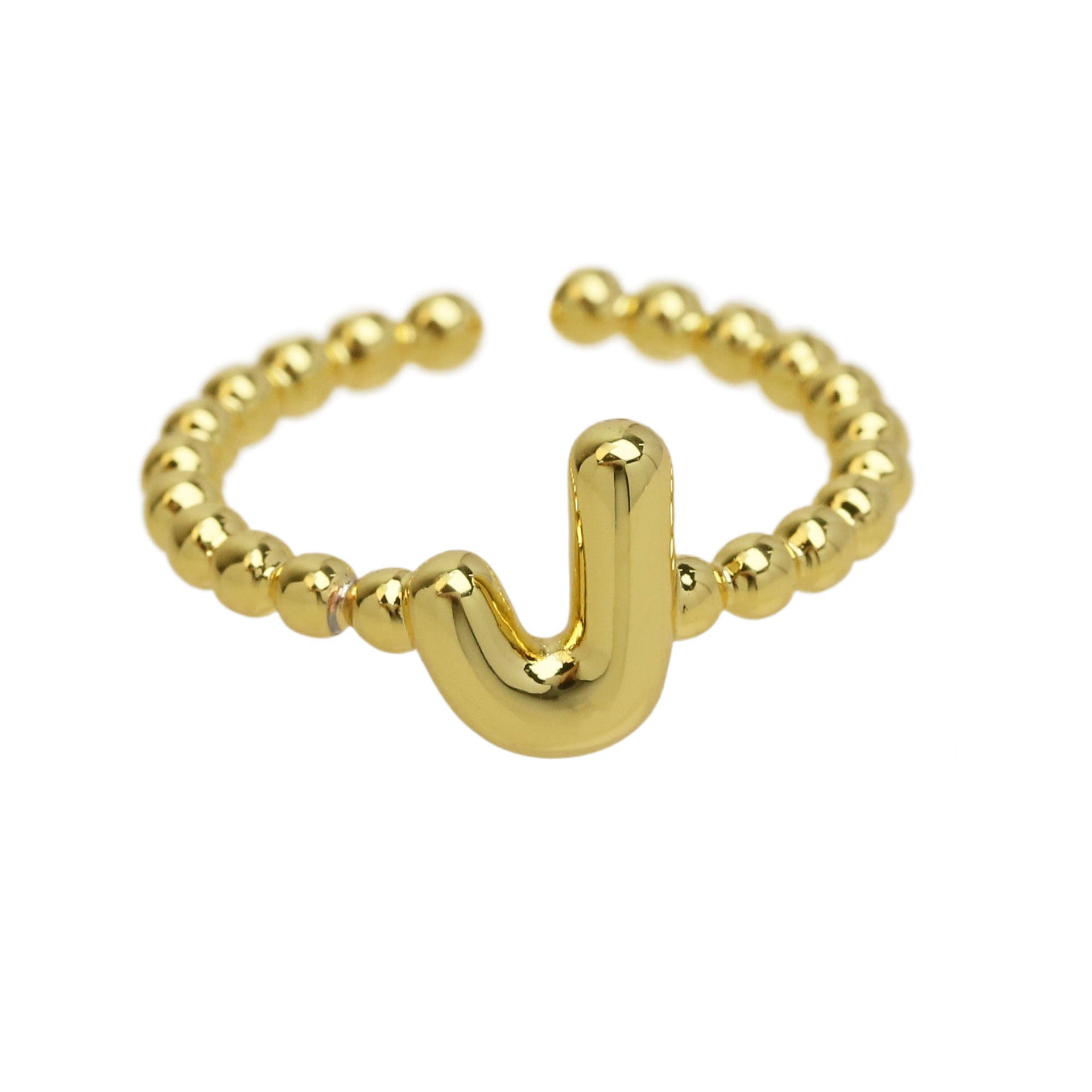 Wholesale  18k Golden Glaze Brass Bubble Balloon Letter  26 Ring