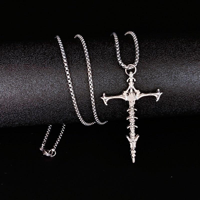 Wholesale Dark Gothic Skeleton Cross Pendant Necklace Women Titanium Steel Chain Jewelry Gift