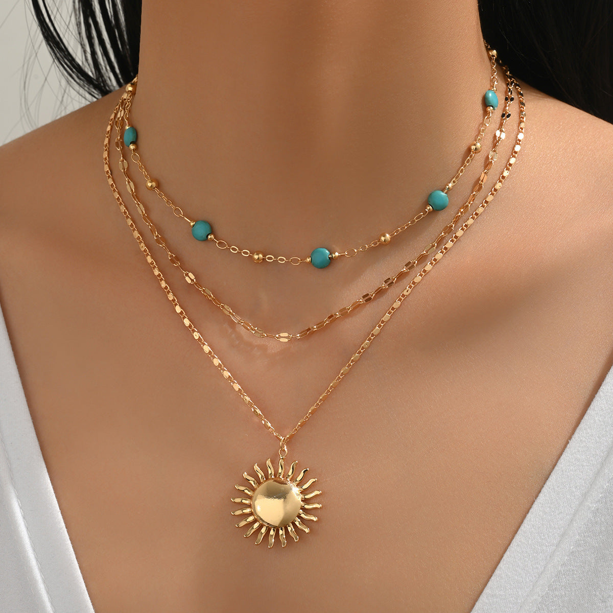 Wholesale multi-layer  sun pendant necklace