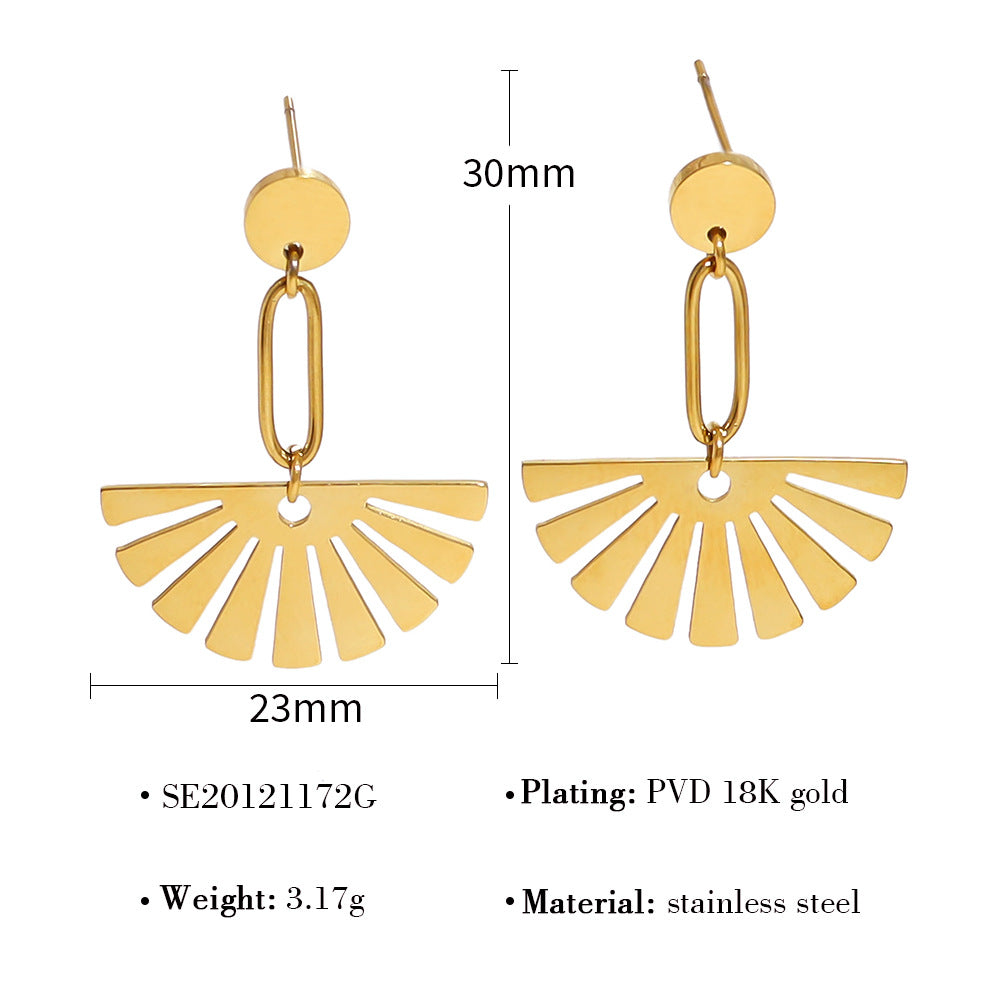 Wholesale creative stainless steel fan-shaped earrings