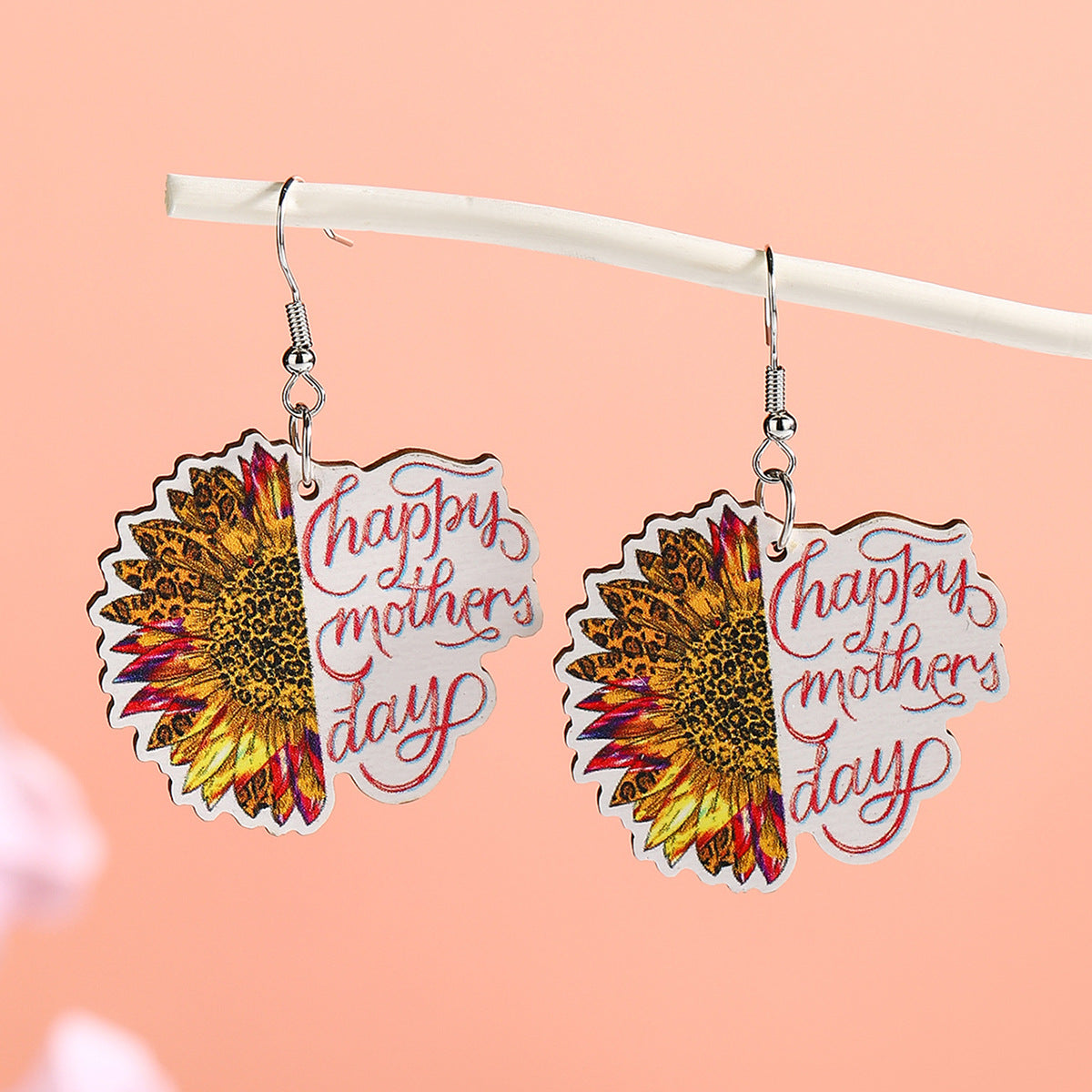 Wholesale  Mother's Day mom Wood Earrings Sunflower Butterfly Printed Earrings Colorful Flower Earrings