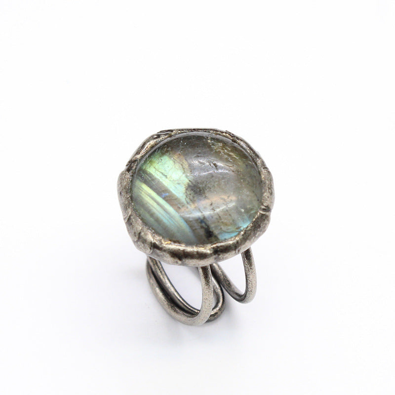 Wholesale  crystal jewelry old natural stone black tourmaline stone ring