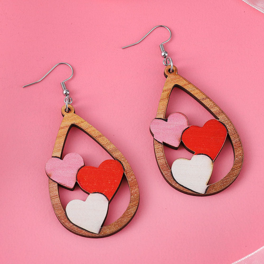Wholesale  Valentine's Day Plaid Leopard Print Wave Dot Love Earrings