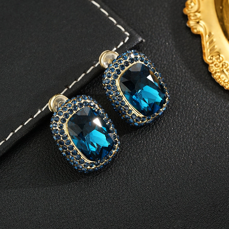 Wholesale Light luxury retro blue crystal  earrings