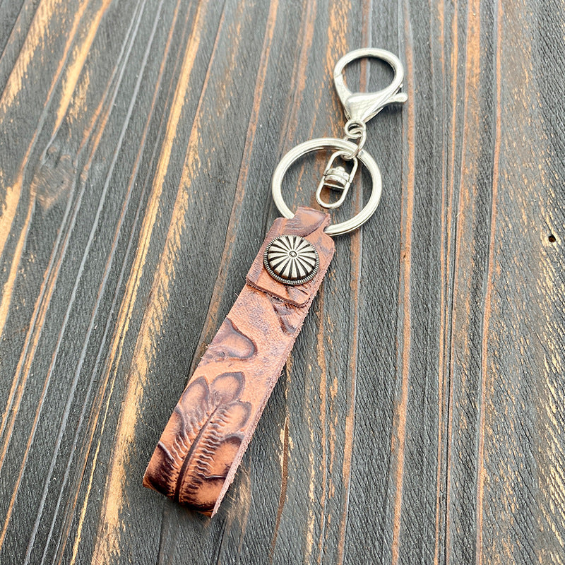 Wholesale Western Vintage Leather Keychain With Turquoise Accent Car Key Accessory And Gift