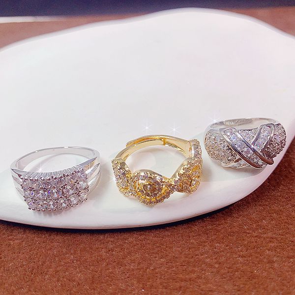 Wholesale Random Color 10pcs Micro-inlaid Zircon Ring Gold Plated Rings ACC-RS-Pabo002