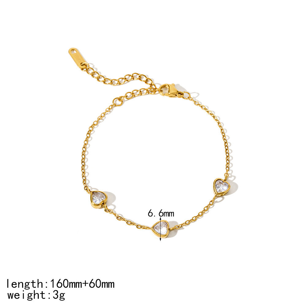 Wholesale 18k gold stainless steel diamond-encrusted heart bracelet