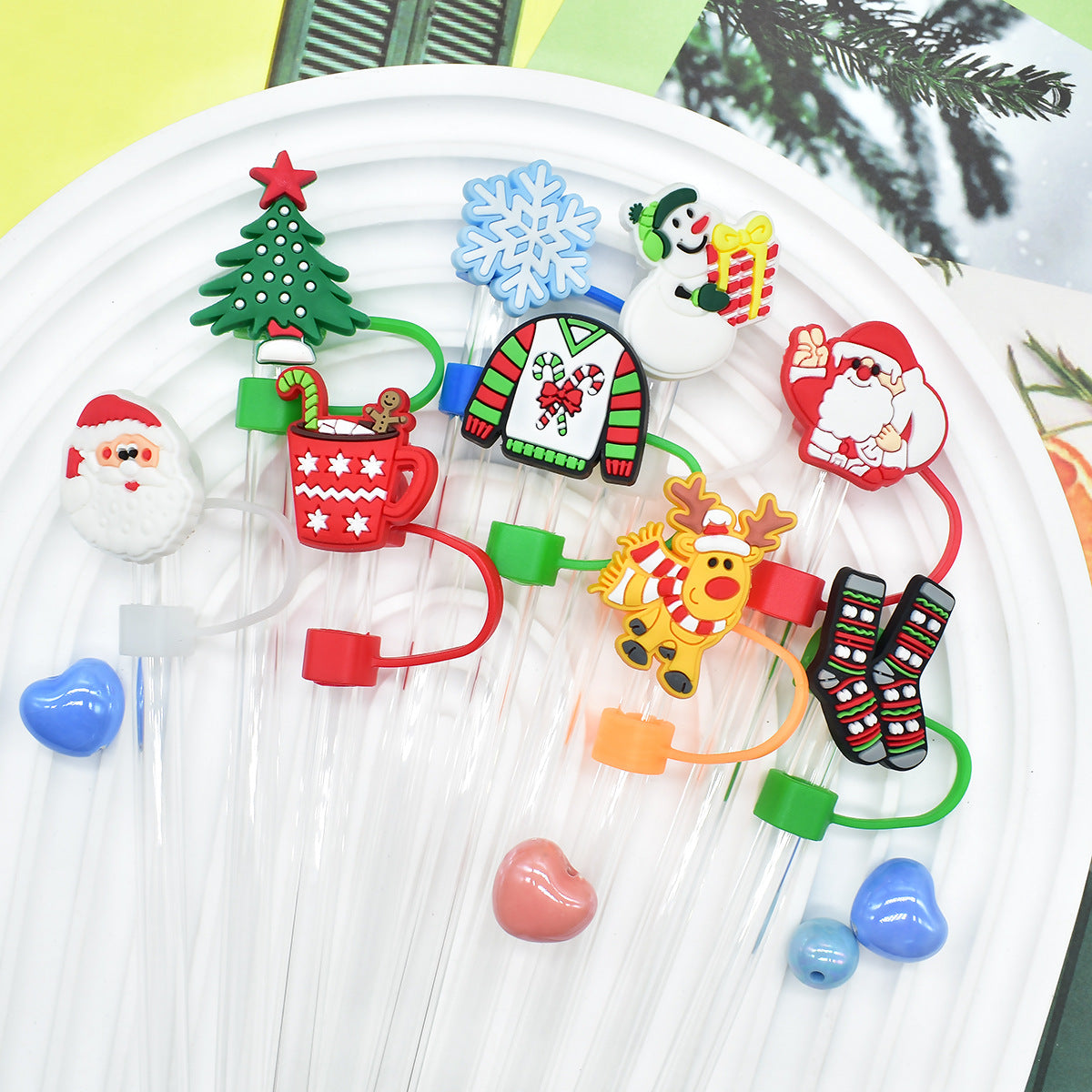 Wholesale Random 100pcs Christmas 10mm PVC Soft Straw Tube Cap ACC-SCR-RYY074