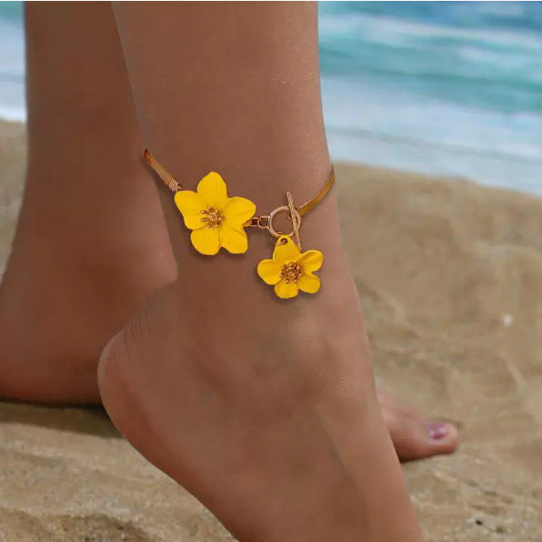 Wholesale Alloy multi-color flower anklet