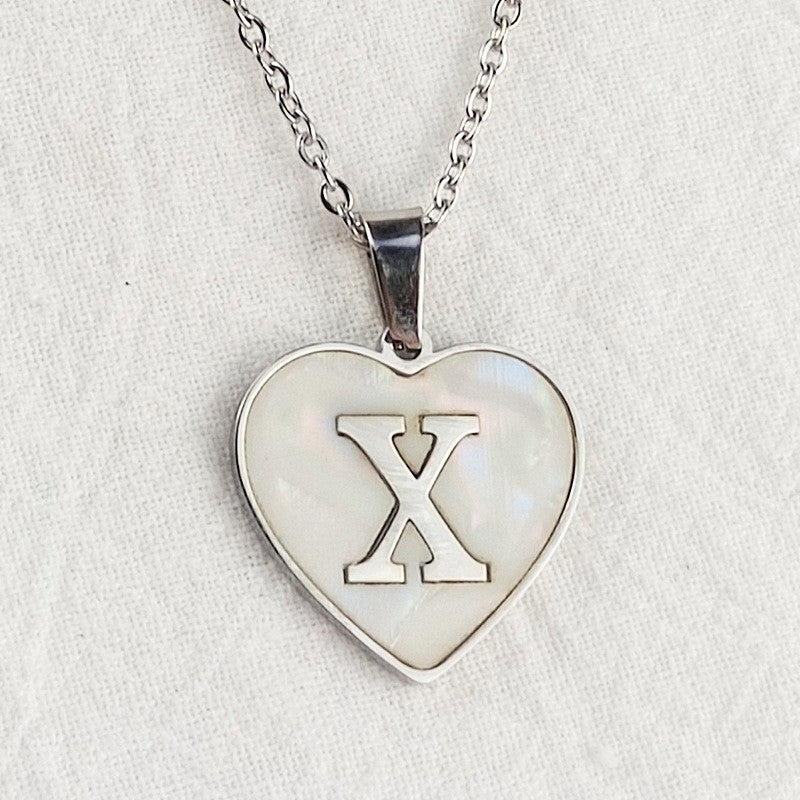 Wholesale 26 English Letters Heart Inlaid Shell Titanium Steel Necklace ACC-NE-DingChao002