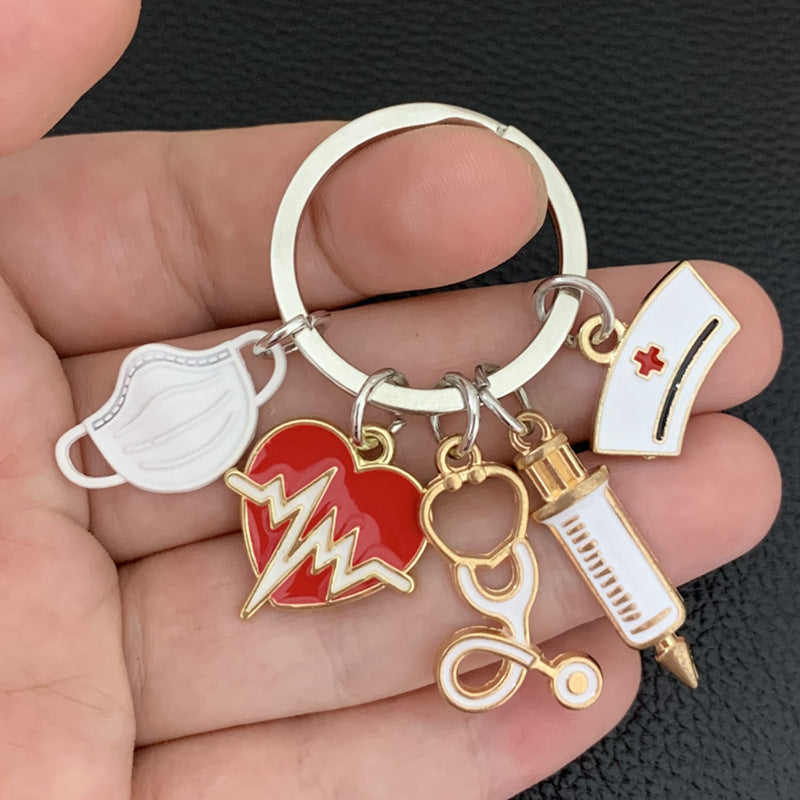 Wholesale Retro Alloy Black Mask Keychain Key Ring Nurse Doctor Fashion Accessory Gift