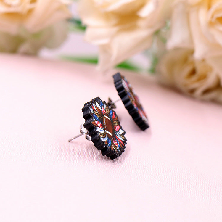Wholesale 5pcs American Independence Day Sunflower Football Acrylic Earrings ACC-ES-XiaoYan054
