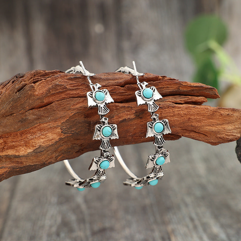 Wholesale Western Boots Turquoise Creative Bird Earrings