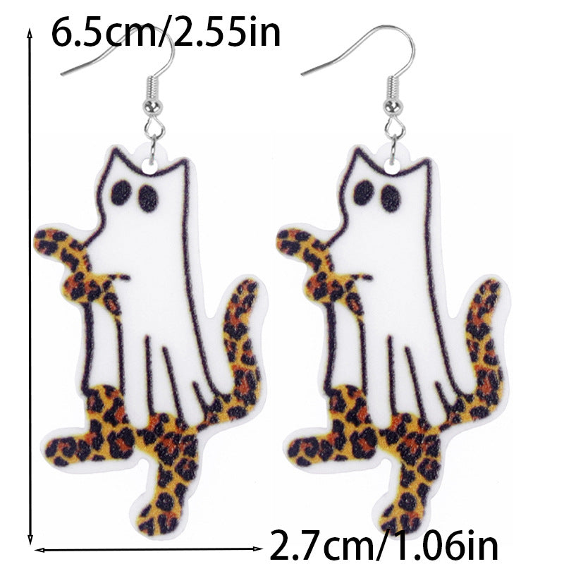 Wholesale Halloween Cute Leopard Cat Bunny Ghost Acrylic Earrings ACC-ES-WeiAn004