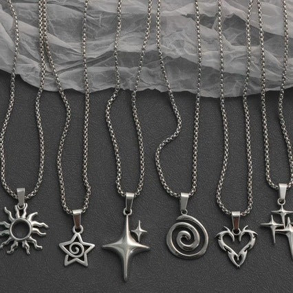 Wholesale Gothic Cross Double Star Alloy Necklace for Couples Fashion Jewelry Accessory Gift