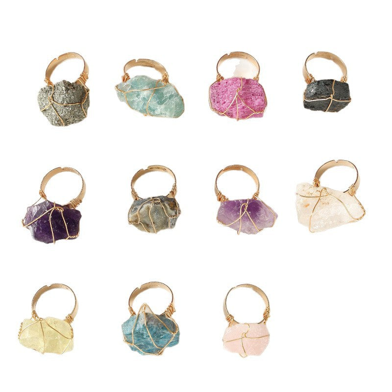 Wholesale Wire Wrapped Natural Amethyst Ring Rough Stone Crystal Jewelry Fashion Accessory Everyday Wear Gift And Boutique Resale