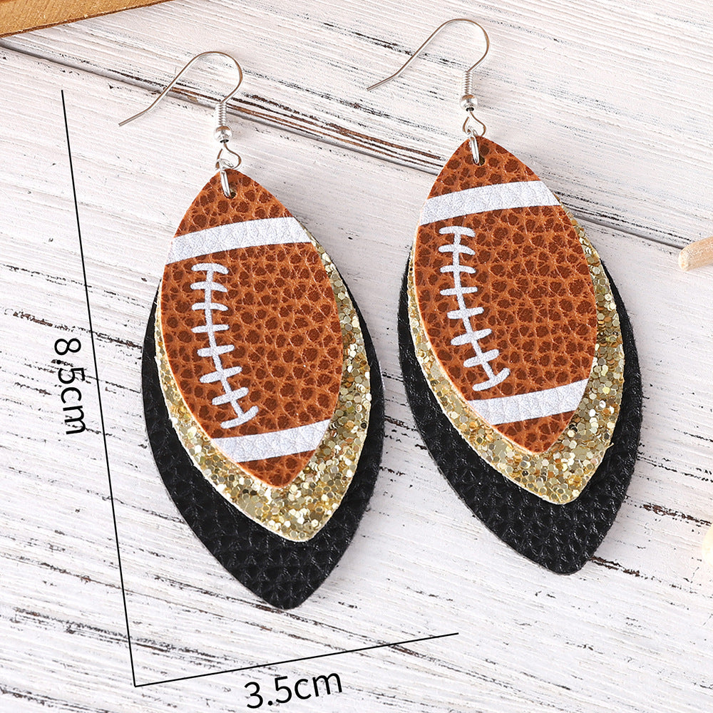 Wholesale Rugby Sequins Three-layer Leather Water Drop Pendant Earrings