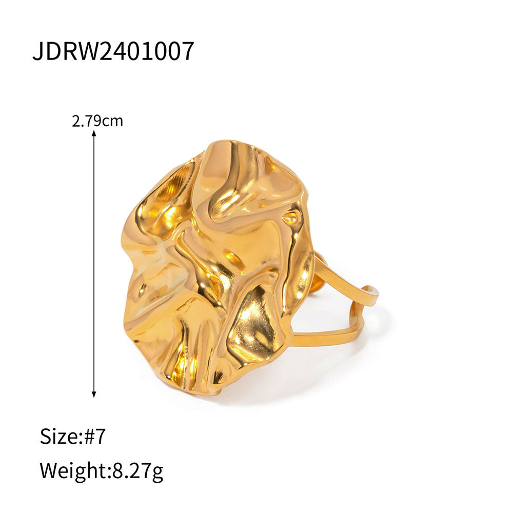 Wholesale  18k gold stainless steel pleated round ring