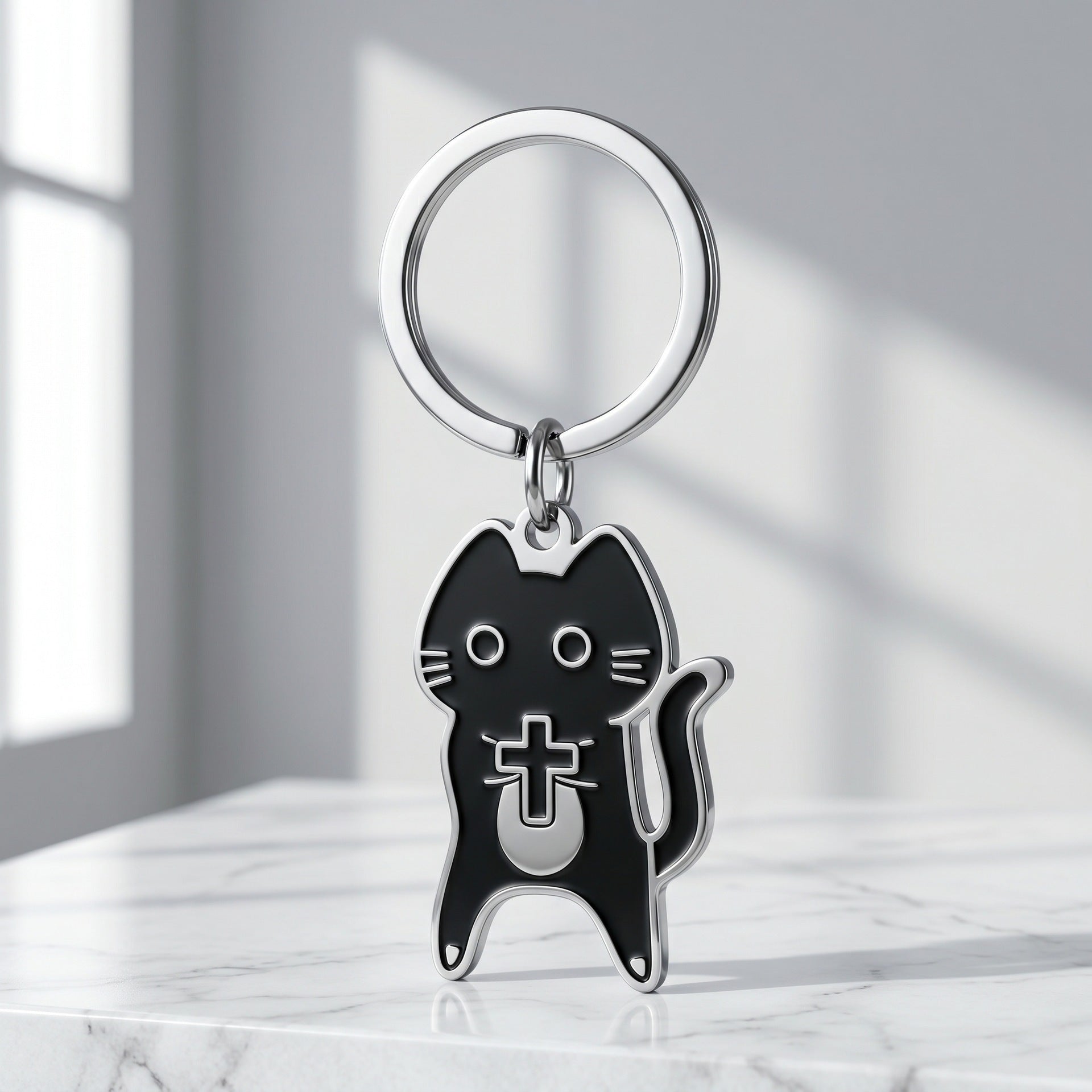 Wholesale Alloy Cross Black Cat Cartoon Keychain Trendy Decorative Keyring Boutique Resale Gift