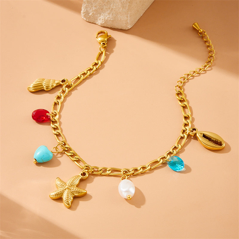 Wholesale  creative gold-plated tortoise dolphin starfish pendant stainless steel chain bracelet