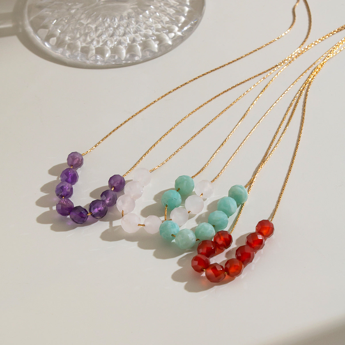 Wholesale Gold Tone Stainless Steel Natural Red Agate Geometric Pendant Necklace For Women Casual Jewelry Accessory