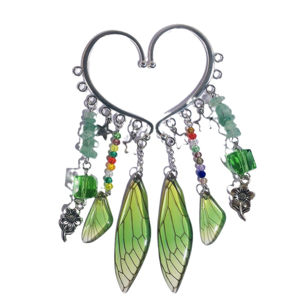 Wholesale Butterfly Cicada Wing Natural Crystal Holeless Ear Hook Earrings ACC-ES-RongGuan005