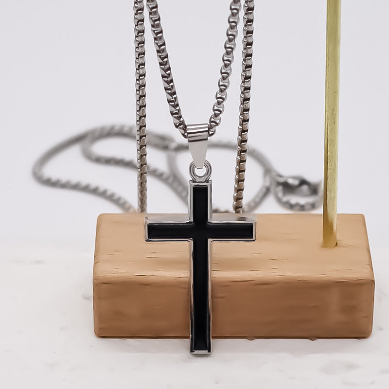 Wholesale Street Punk Cross Pendant Necklace Silver Black Trendy Jewelry Accessory Boutique Resale Gift