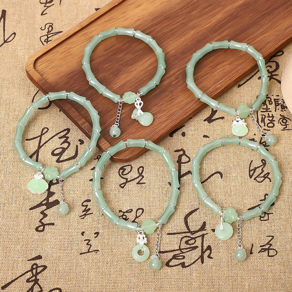 Wholesale Chinese Retro Bamboo Section Bracelet Green Elastic Rope Women S Beaded Jewelry Accessory For Everyday Wear And Gift