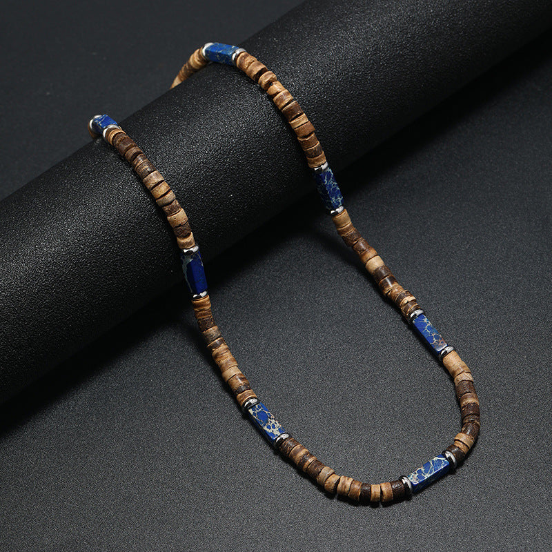 Wholesale Vintage Bohemian Summer Brown nut Shell Wood Bead Natural Stone Necklace for Men