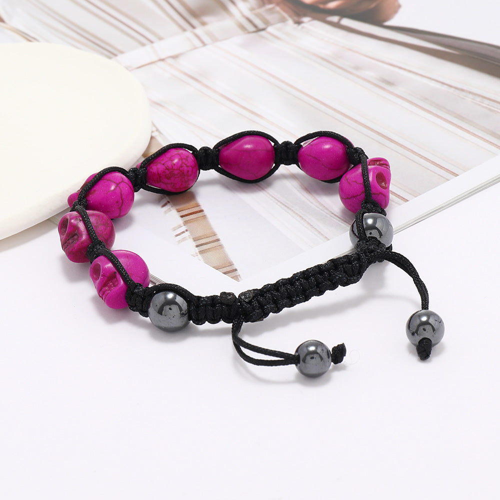 Wholesale Skull Design Handmade Braided Red Plastic Bracelet Women' s Fashion Accessory Casual Gift