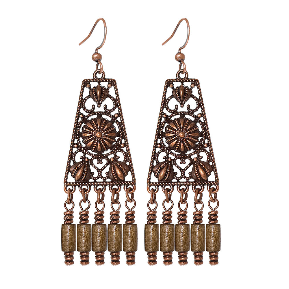 Wholesale Retro Ethnic Style Cut Out Tassel Earring Set 12 Pairs Zinc Alloy for Everyday Wear