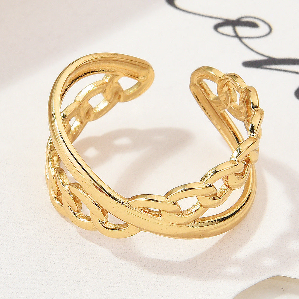Wholesale Gold Plated Titanium Steel Geometric Eye Adjustable Ring Boutique Resale
