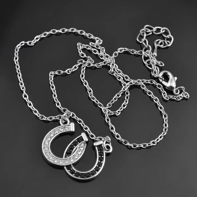 Wholesale black and white diamond double U horseshoe necklace
