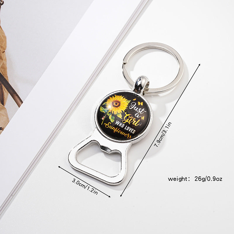Wholesale Exquisite Sunflower Time Gem Key Ring Pendant Creative Bottle Opener Metal Car Key Ring Pendant ACC-KC-HuiWen005