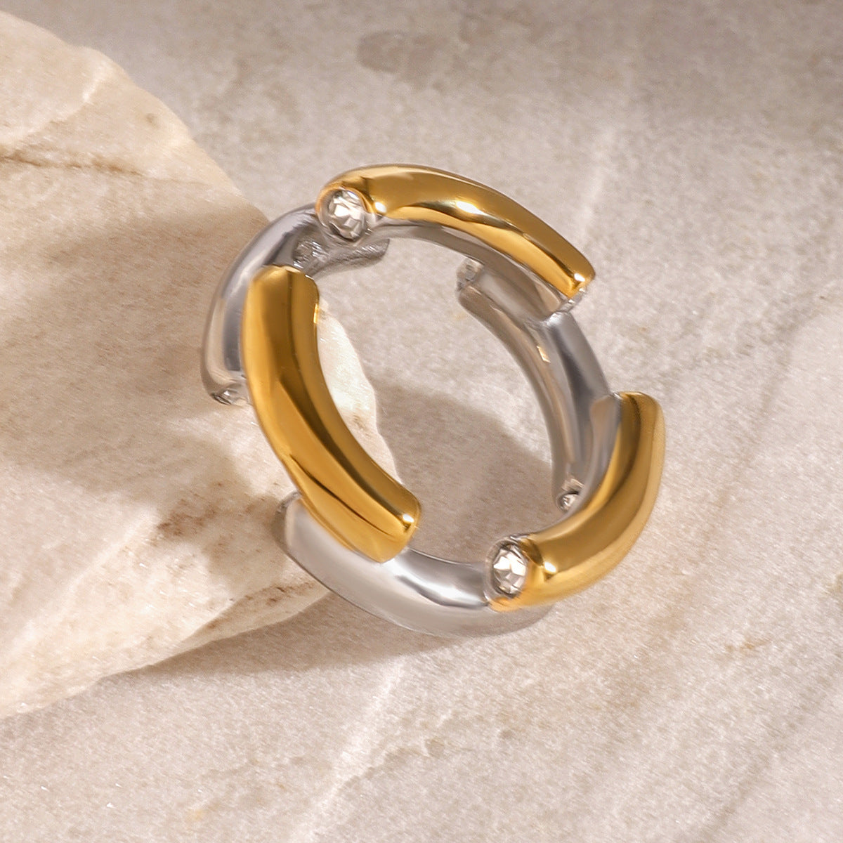 Wholesale  18k gold stainless steel gold and silver color matching round diamond ring