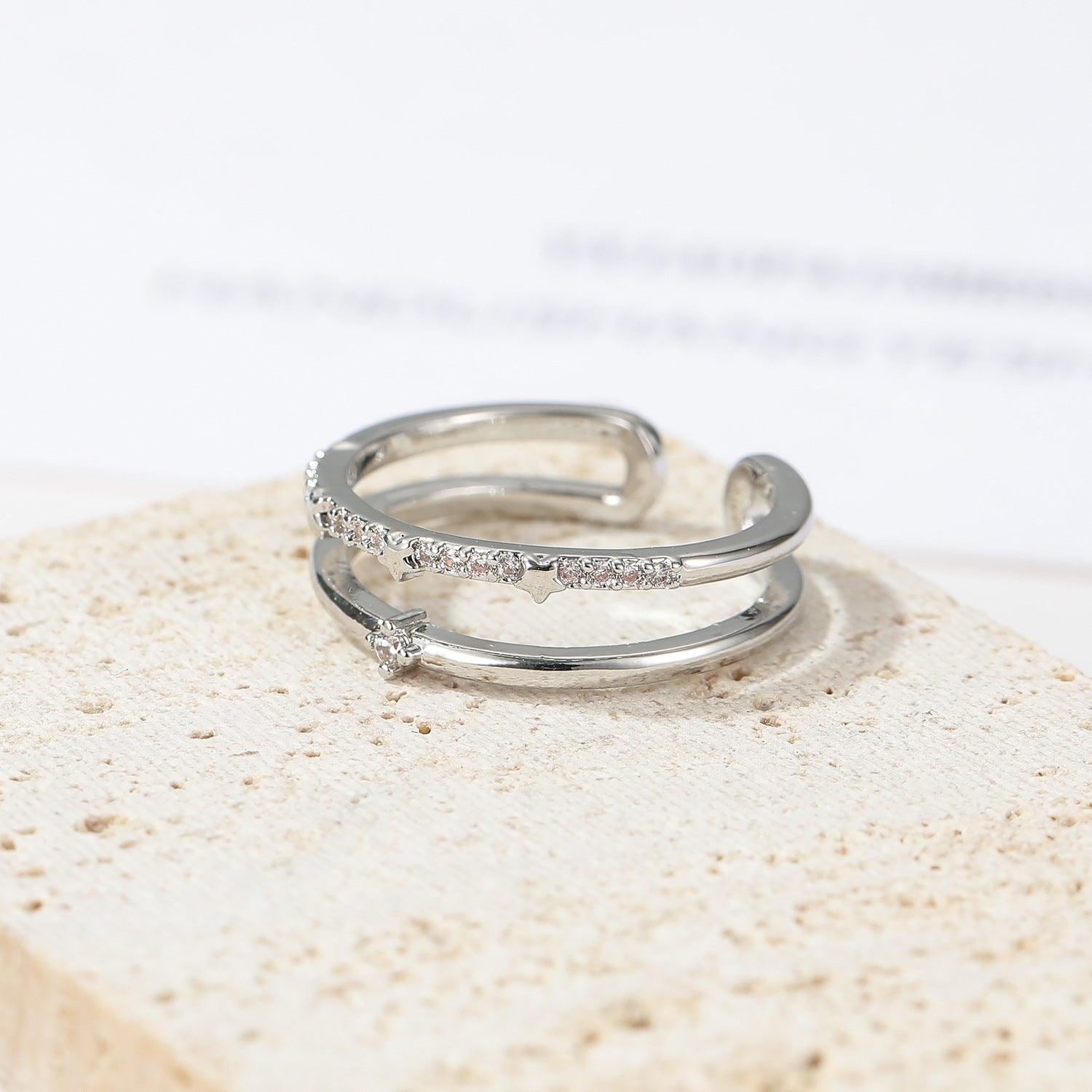 Wholesale women's double-layer minimalist zircon open adjustable stacked ring