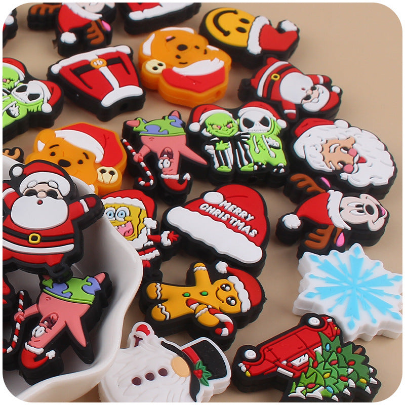 Wholesale 10pcs Cartoon Christmas Santa Claus Silicone Beads Focal Beads DIY Accessories  ACC-BDS-GuangTian050