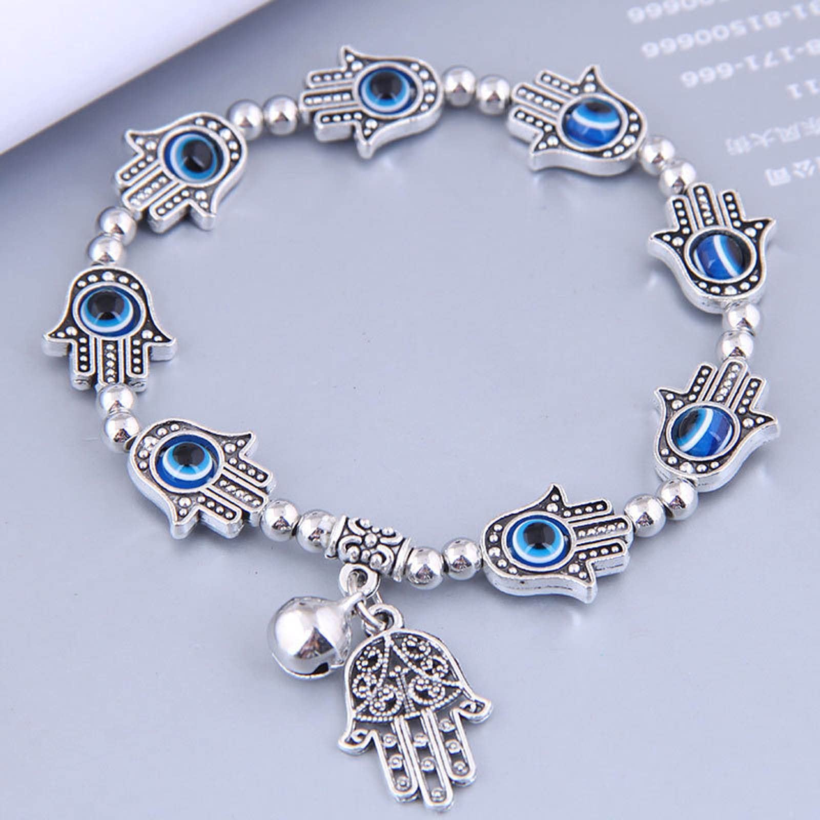 Wholesale Blue Evil Eye Glass Bead Bracelet With Palm Pendant Unisex Fashion Accessory For Everyday Wear And Boutique Resale