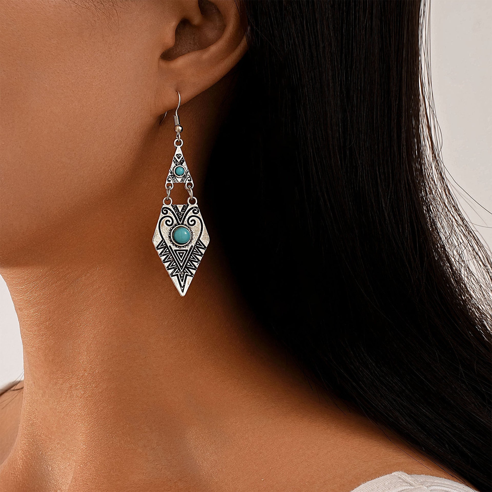 Wholesale turquoise earrings set retro bohemian geometric diamond pattern earrings