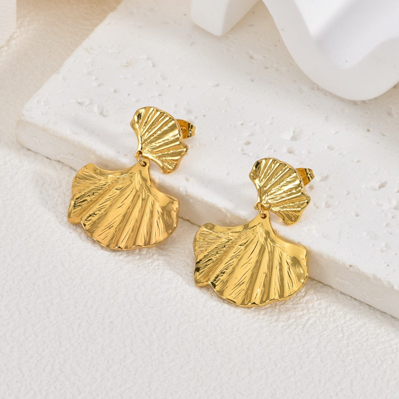 Wholesale 2PCS Stainless Steel Sun Leaf and Ginkgo Leaf Earrings