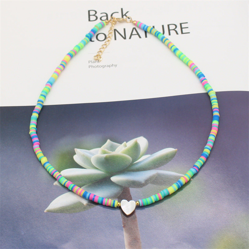 Wholesale soft pottery necklace  shell love beaded necklace