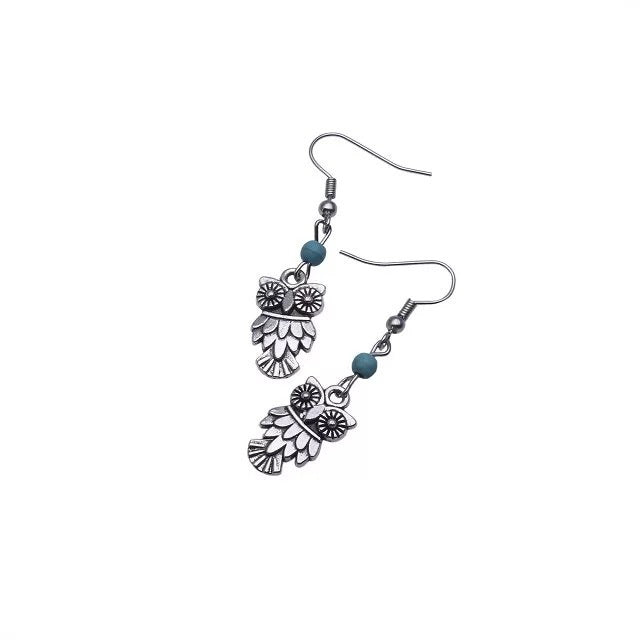 Wholesale Bohemian Owl Dream Catcher Feather Tassel Earrings Turquoise Geometric Carved Fashion Accessory Gift