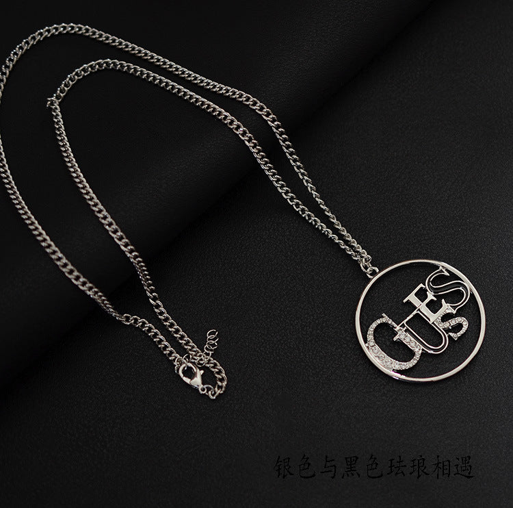 Wholesale round letter hollow colored glaze enamel gemstone necklace