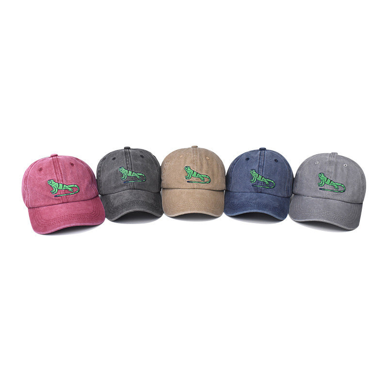 Wholesale Casual Washed Distressed Lizard Embroidered Baseball Cap Breathable Adjustable Summer Unisex